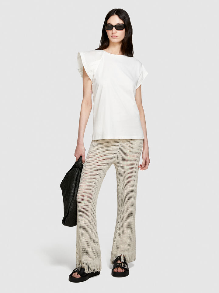 T-shirt with ruffles - women's short sleeve t-shirts - White | Sisley image number 1